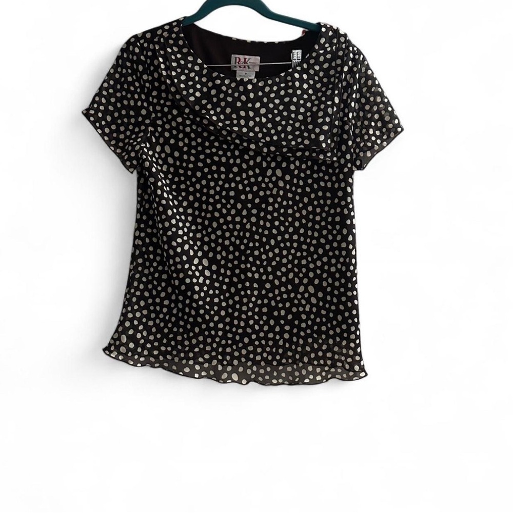 Vintage Y2K Brown White Polka Dot Blouse Women’s 8 Ruffles Trendy Autumn 2000s